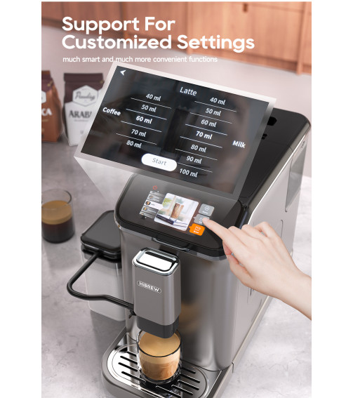 HiBREW Fully Automatic Espresso Machine Cappuccino Milk System 6 Coffee Varieties Intuitive Touch Display With Grinder H16